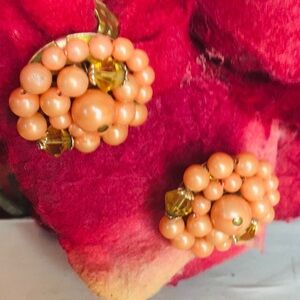 Vintage MCM Pinky Orange Beaded Clip On Earrings